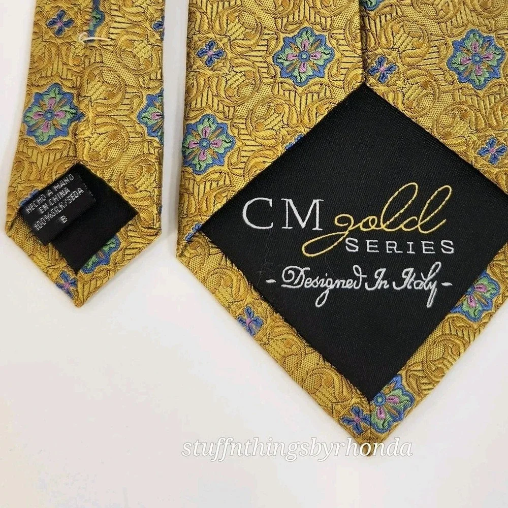 CM Gold Series Men's Gold Tie Designed In Italy 100% Silk XLong Necktie 66